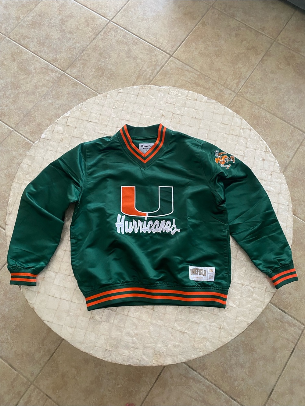 University of Miami Hurricanes Homefield Satin Pullover Jacket — Size M